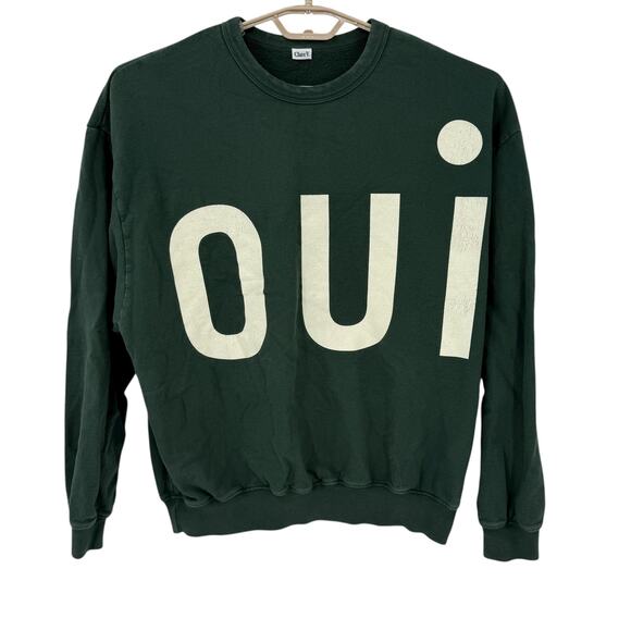Clare V Womens OUI Cotton Pullover Crewneck Sweatshirt Green Size Large - Picture 1 of 8